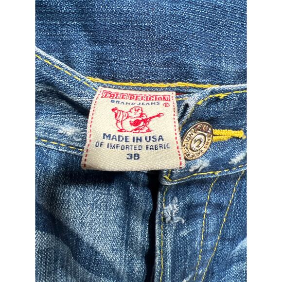 True Religion Billy Skull & Roses Mens Bootcut Distressed Jeans Size 38 - Picture 9 of 10